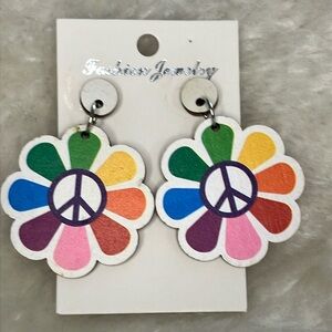 Source Unknown Multicolor Peace Sign Flower Dangle Earrings